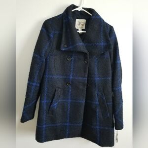 New Women's Maralyn & Me Black and Blue Checkered Peacoat